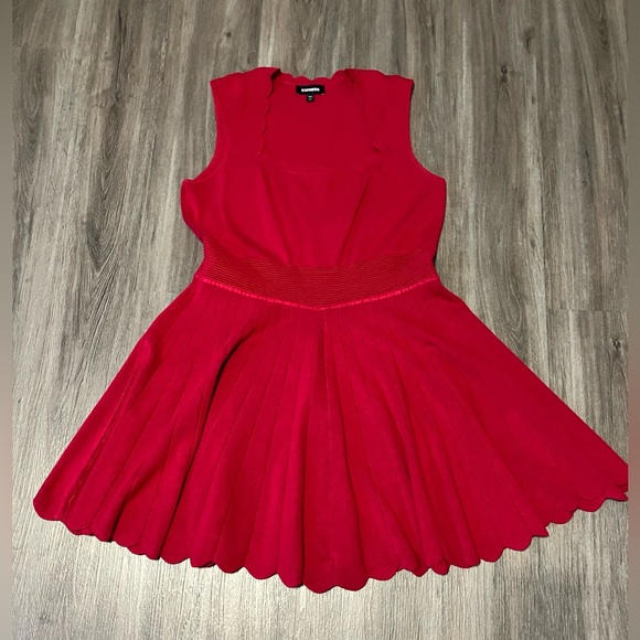 Express Square Neck Scalloped Mini Fit and Flare Sweater Dress XL - Picture 6 of 8